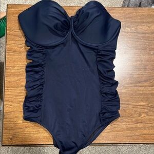 J. Crew Blue One Piece Swimsuit with Sweetheart Neckline